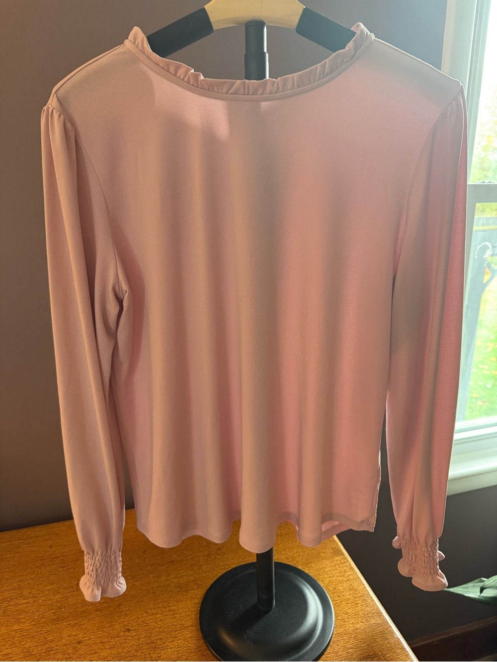 Adrianna Papell Blush Pink Long Sleeve Ruffle-Neck Top